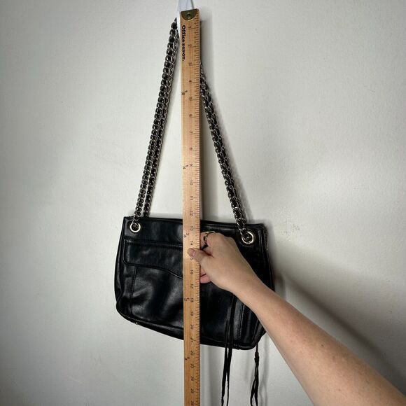 Rebecca Minkoff Black Leather Shoulder Bag Purse with Gold Hardware Chain Strap - Picture 7 of 16